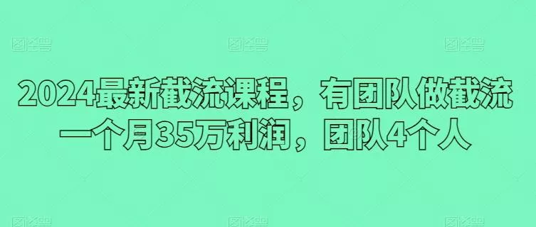 2024最新截流课程，有团队做截流一个月35万利润，团队4个人-创享联盟-猴哥资源发布站