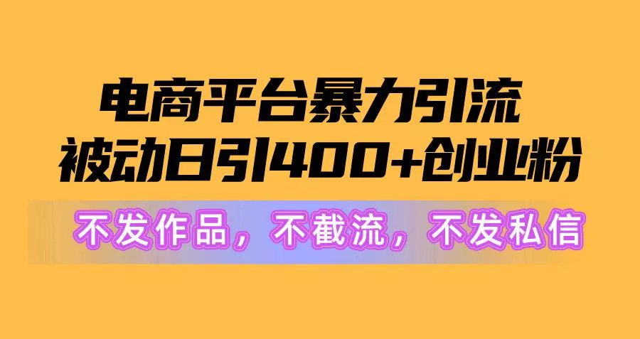 电商平台暴力引流,被动日引400+创业粉不发作品，不截流，不发私信-创享联盟-猴哥资源发布站