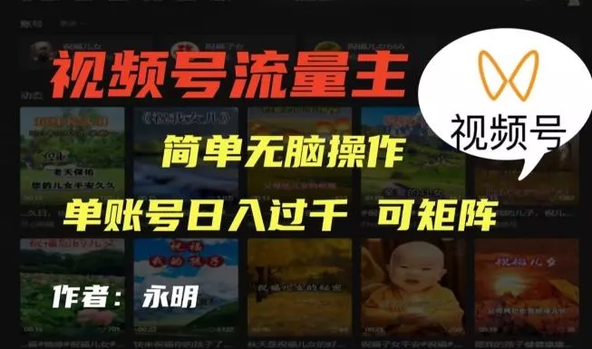 视频号流量主项目,外面收费2980,简单无脑制作作品,单账号日入过干-创享联盟-猴哥资源发布站