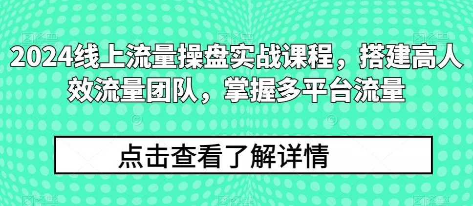 2024线上流量操盘实战课程，搭建高人效流量团队，掌握多平台流量-创享联盟-猴哥资源发布站