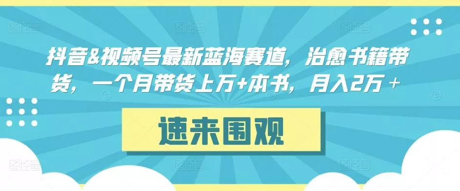 抖音&视频号最新蓝海赛道，治愈书籍带货，一个月带货上万+本书，月入2万＋【揭秘】-创享联盟-猴哥资源发布站
