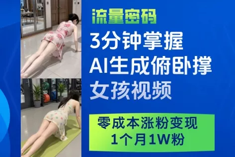 3分钟掌握AI生成俯卧撑女孩视频,零成本涨粉变现,1个月1W粉-创享联盟-猴哥资源发布站