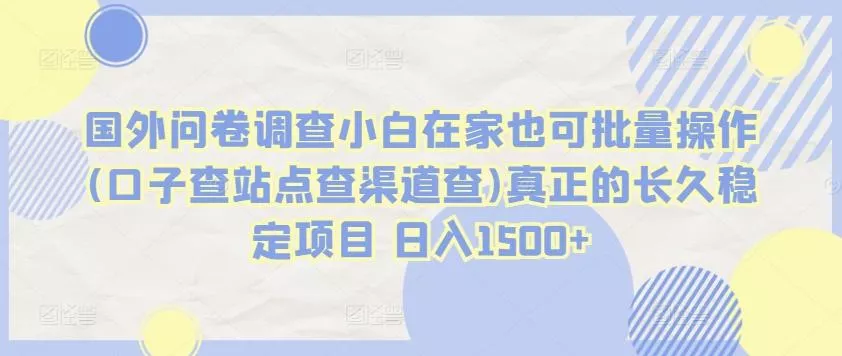 国外问卷调查小白在家也可批量操作(口子查站点查渠道查)真正的长久稳定项目 日入1500+【揭秘】-创享联盟-猴哥资源发布站
