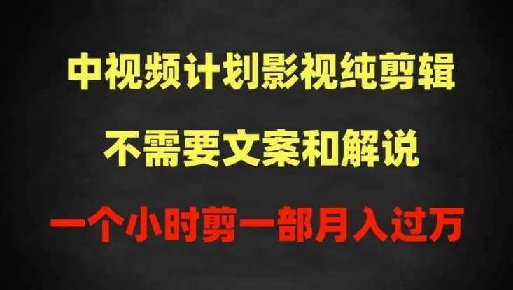 中视频计划影视纯剪辑，不需要文案和解说，一个小时剪一部，100%过原创月入过万【揭秘】-创享联盟-猴哥资源发布站