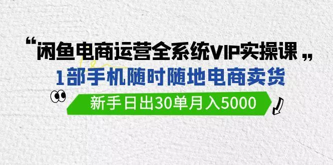 (9547期)闲鱼电商运营全系统VIP实战课,1部手机随时随地卖货,新手日出30单月入5000-创享联盟-猴哥资源发布站