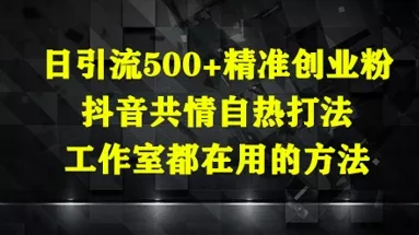 日引流500+精准创业粉,抖音共情自热打法,工作室都在用的方法-创享联盟-猴哥资源发布站