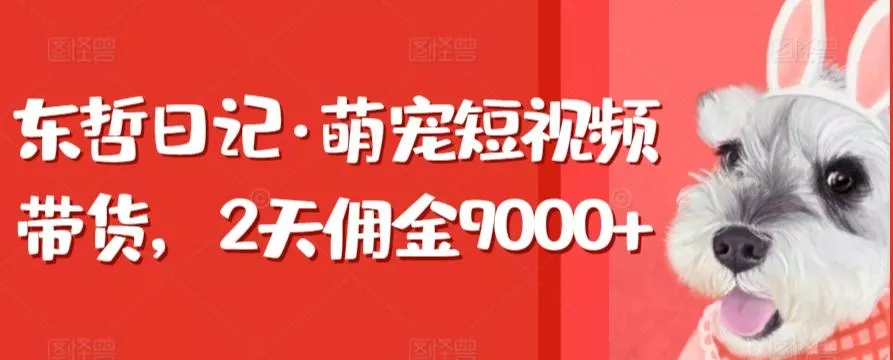 东哲日记·萌宠短视频带货,2天佣金9000+-创享联盟-猴哥资源发布站