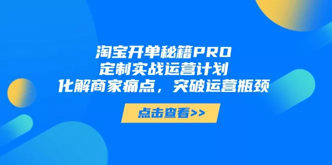 淘宝开单秘籍PRO，定制实战运营计划，化解商家痛点，突破运营瓶颈-创享联盟-猴哥资源发布站
