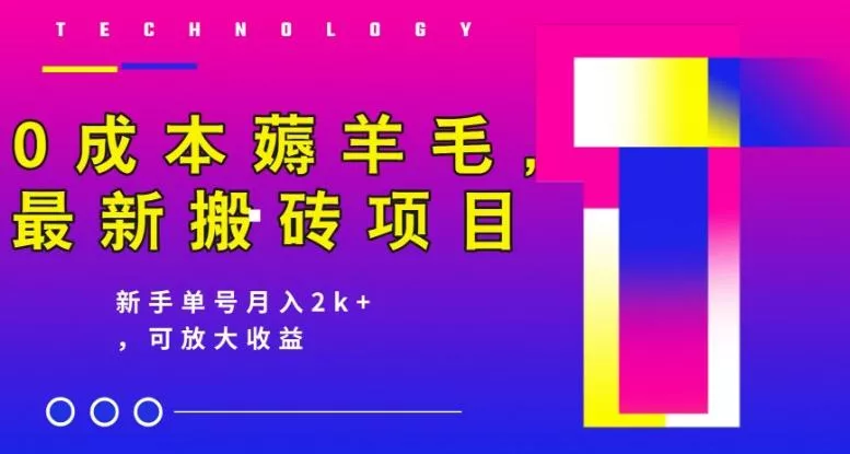 0成本薅羊毛,最新搬砖项目,新手单号月入2k+,可放大操作-创享联盟-猴哥资源发布站
