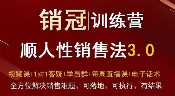 爆款！销冠训练营3.0之顺人性销售法，全方位解决销售难题、可落地、可执行、有结果-创享联盟-猴哥资源发布站