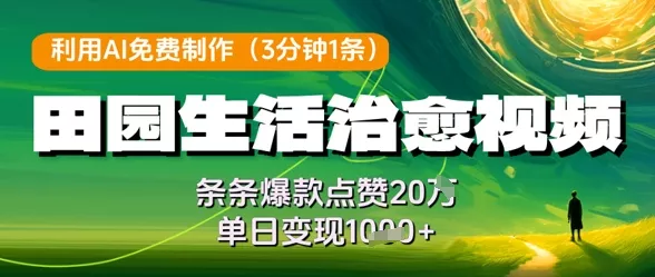 利用AI免费制作田园生活治愈视频,条条爆款点赞20W,单日变现几张-创享联盟-猴哥资源发布站