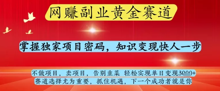 网创副业黄全赛道,掌握独家项目密码,知识变现快人一步,告别韭菜轻松实现单日变现1k+【揭秘】-创享联盟-猴哥资源发布站