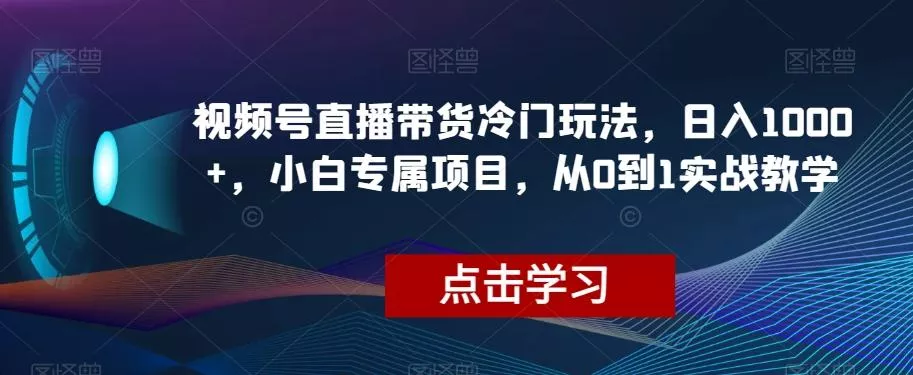 视频号直播带货冷门玩法，日入1000+，小白专属项目，从0到1实战教学【揭秘】-创享联盟-猴哥资源发布站