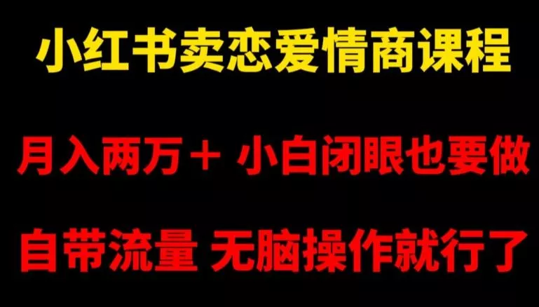 小红书卖恋爱情商课程，月入两万＋，小白闭眼也要做，自带流量，无脑操作就行了【揭秘】-创享联盟-猴哥资源发布站