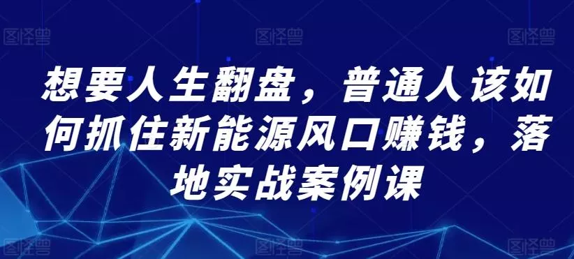 想要人生翻盘，普通人该如何抓住新能源风口赚钱，落地实战案例课-创享联盟-猴哥资源发布站