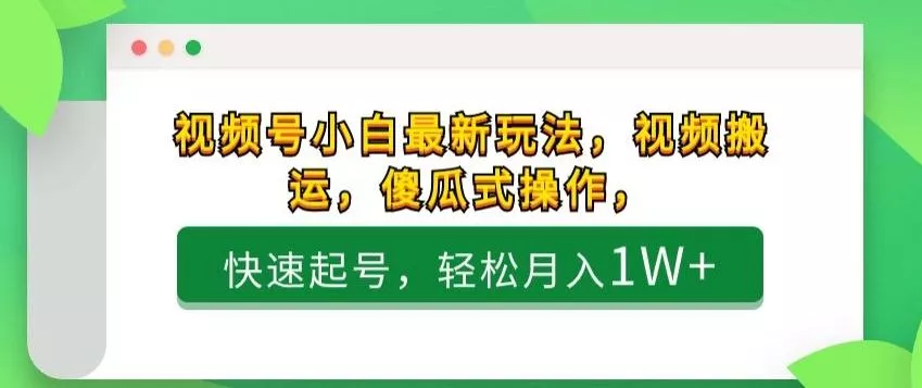 视频号小白最新玩法，视频搬运，傻瓜式操作，快速起号，轻松月入1W+-创享联盟-猴哥资源发布站