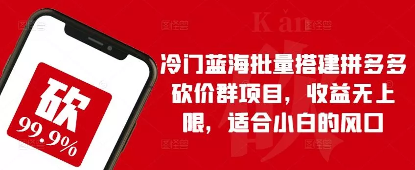 冷门蓝海批量搭建拼多多砍价群项目，收益无上限，适合小白的风口【揭秘】-创享联盟-猴哥资源发布站