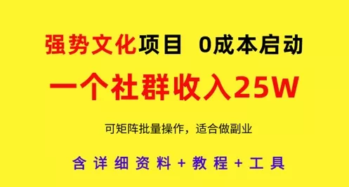 强势文化项目，一个社群收入25个W，0成本启动，可矩阵批量操作，原创详细实操教程-创享联盟-猴哥资源发布站