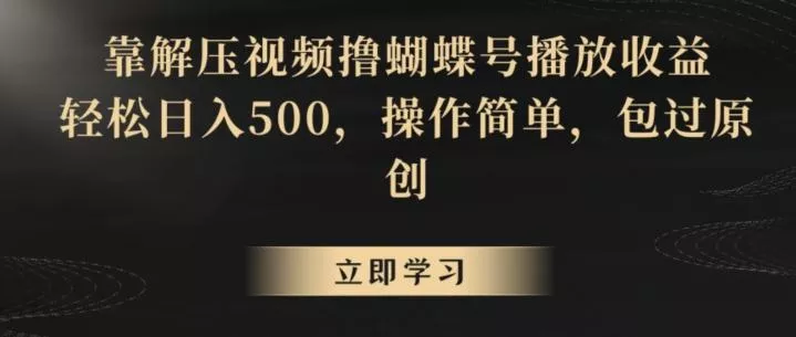 靠解压视频撸蝴蝶号播放收益，轻松日入500，操作简单，包过原创【揭秘】-创享联盟-猴哥资源发布站