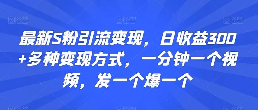 最新S粉引流变现，日收益300+多种变现方式，一分钟一个视频，发一个爆一个【揭秘】-创享联盟-猴哥资源发布站