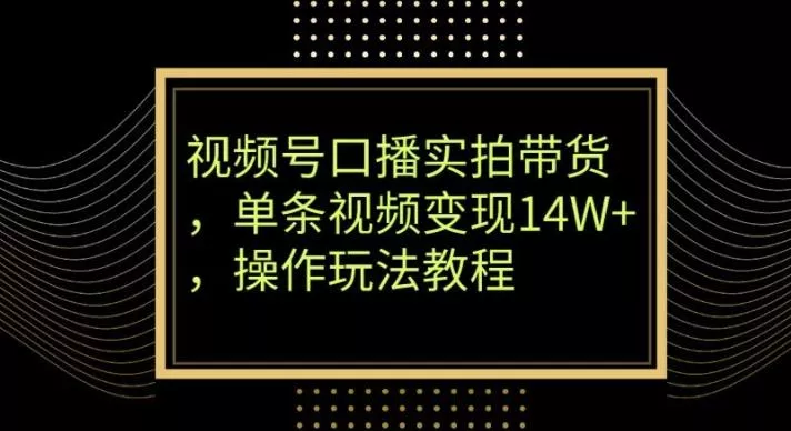 视频号口播实拍带货，单条视频变现14W+，操作玩法教程-创享联盟-猴哥资源发布站