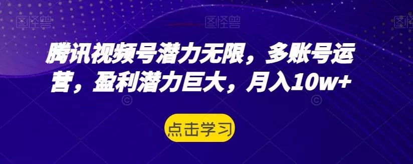 腾讯视频号潜力无限，多账号运营，盈利潜力巨大，月入10w+-创享联盟-猴哥资源发布站