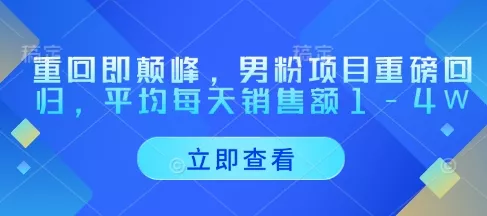 重回即颠峰,男粉项目重磅回归,平均每天销售额1-4W-创享联盟-猴哥资源发布站