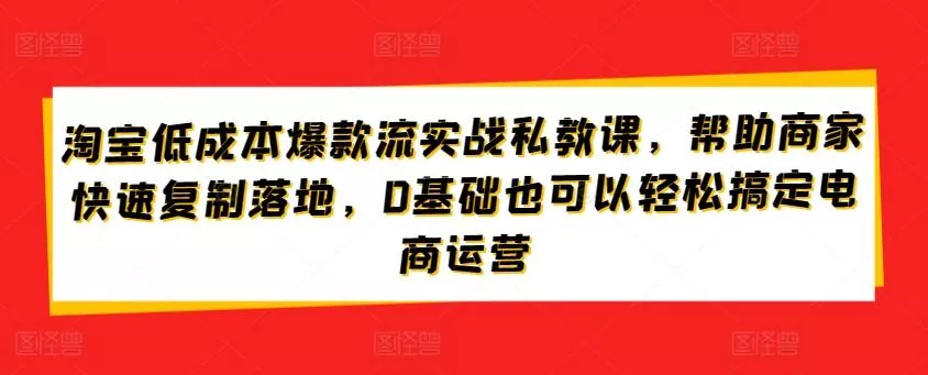 淘宝低成本爆款流实战私教课，帮助商家快速复制落地，0基础也可以轻松搞定电商运营-创享联盟-猴哥资源发布站