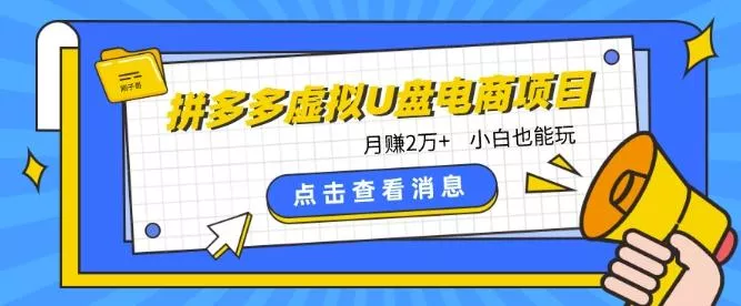 拼多多虚拟U盘电商红利项目:月赚2万+,新手小白也能玩-创享联盟-猴哥资源发布站