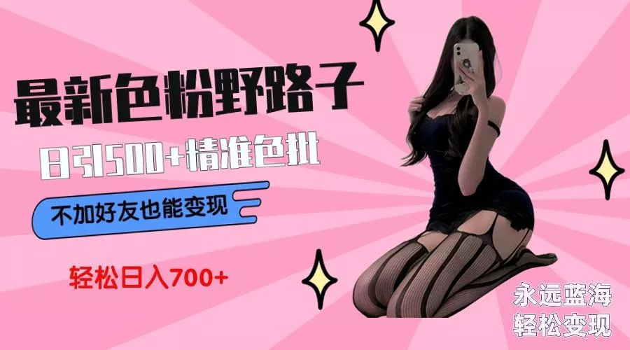 最新色粉变现野路子，日引500+老色批 可不加好友直接变现 小白轻松日入700+-创享联盟-猴哥资源发布站