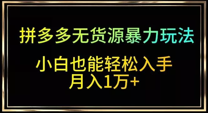 拼多多无货源暴力玩法，全程干货，小白也能轻松入手，月入1万+【揭秘】-创享联盟-猴哥资源发布站