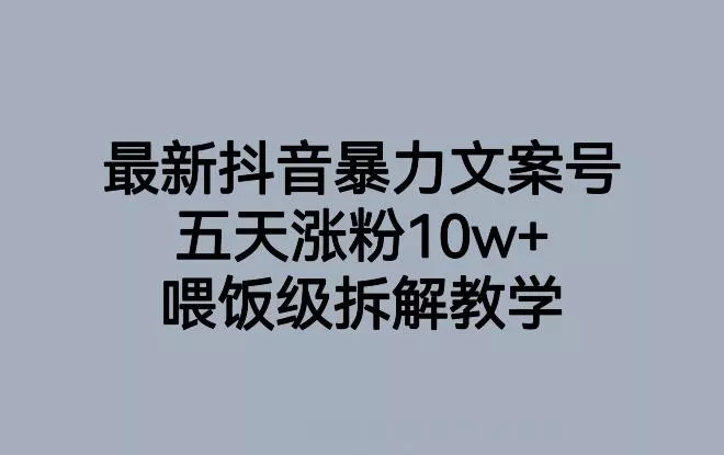 最新抖音暴力文案号，五天涨粉10w+，喂饭级拆解教学-创享联盟-猴哥资源发布站