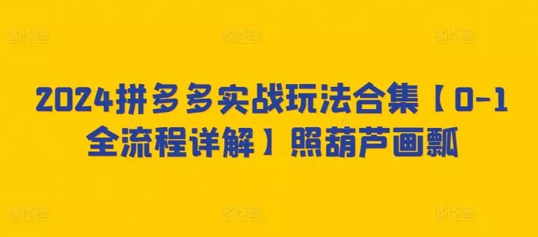 2024拼多多实战玩法合集【0-1全流程详解】照葫芦画瓢-创享联盟-猴哥资源发布站