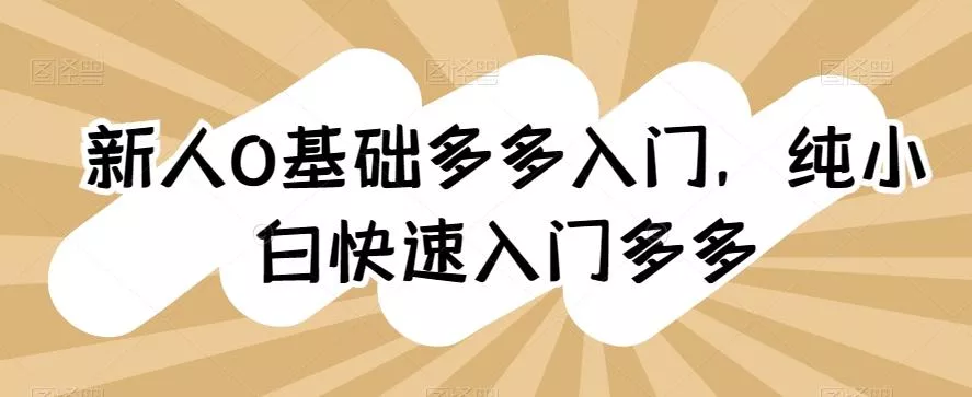 新人0基础多多入门，​纯小白快速入门多多-创享联盟-猴哥资源发布站