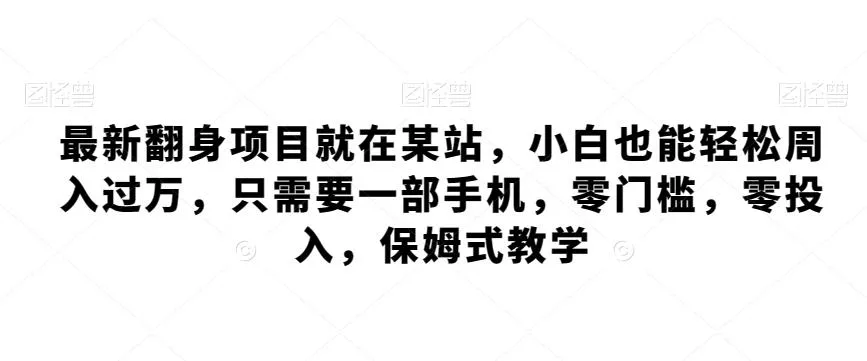 最新翻身项目就在某站，小白也能轻松周入过万，只需要一部手机，零门槛，零投入，保姆式教学-创享联盟-猴哥资源发布站