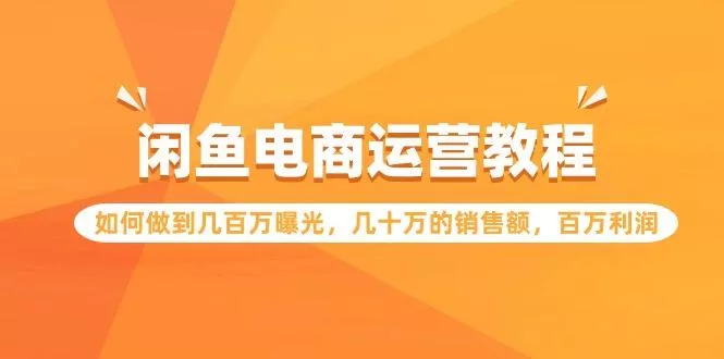 (9560期)闲鱼电商运营教程：如何做到几百万曝光，几十万的销售额，百万利润-创享联盟-猴哥资源发布站