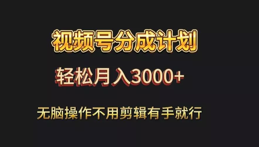 视频号流量分成，不用剪辑，有手就行，轻松月入2000+-创享联盟-猴哥资源发布站