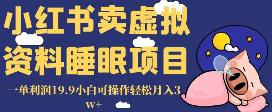 小红书卖虚拟资料睡眠项目，一单利润19.9小白可操作轻松月入3w+【揭秘】-创享联盟-猴哥资源发布站
