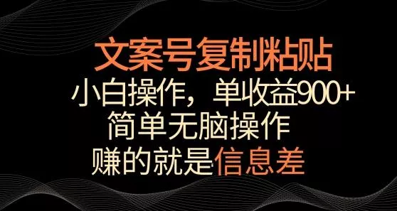 文案号掘金，简单复制粘贴，小白操作，单作品收益900+【揭秘】-创享联盟-猴哥资源发布站