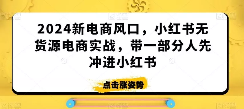 2024新电商风口,小红书无货源电商实战,带一部分人先冲进小红书