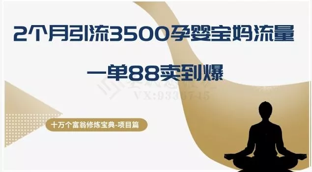 十万个富翁修炼宝典之13.2个月引流3500孕婴宝妈流量，一单88卖到爆-创享联盟-猴哥资源发布站
