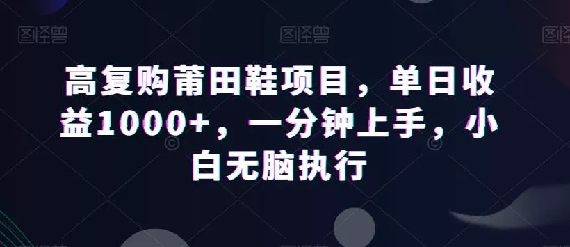 高复购莆田鞋项目，单日收益1000+，一分钟上手，小白无脑执行-创享联盟-猴哥资源发布站