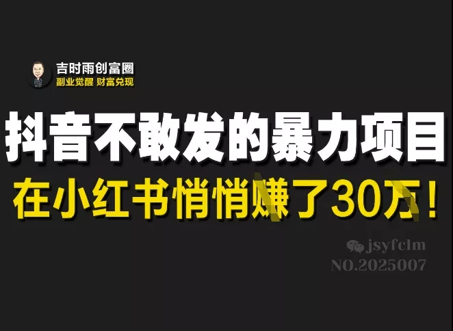 抖音不敢发的暴利项目，在小红书悄悄挣了30W-创享联盟-猴哥资源发布站