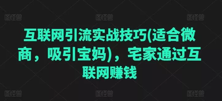 互联网引流实战技巧(适合微商，吸引宝妈)，宅家通过互联网赚钱-创享联盟-猴哥资源发布站