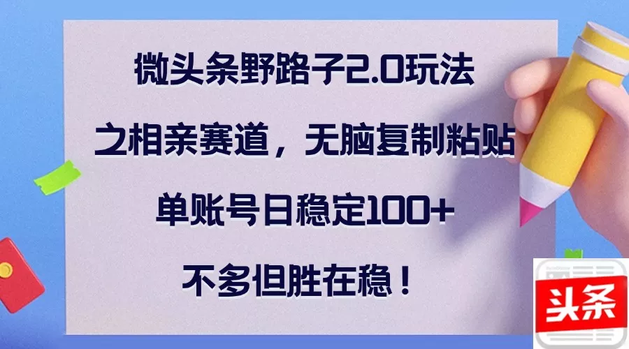微头条野路子2.0玩法之相亲赛道，无脑复制粘贴，单账号日稳定100+，不...-创享联盟-猴哥资源发布站