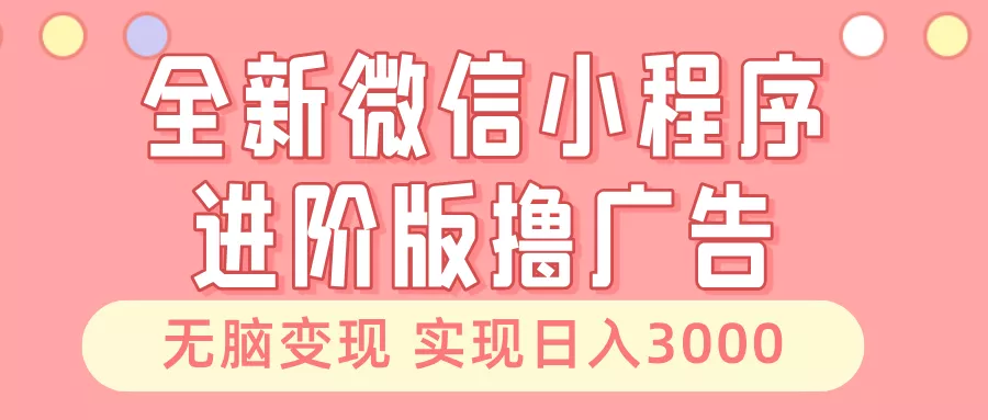 全新微信小程序进阶版撸广告 无脑变现睡后也有收入 日入3000＋-创享联盟-猴哥资源发布站
