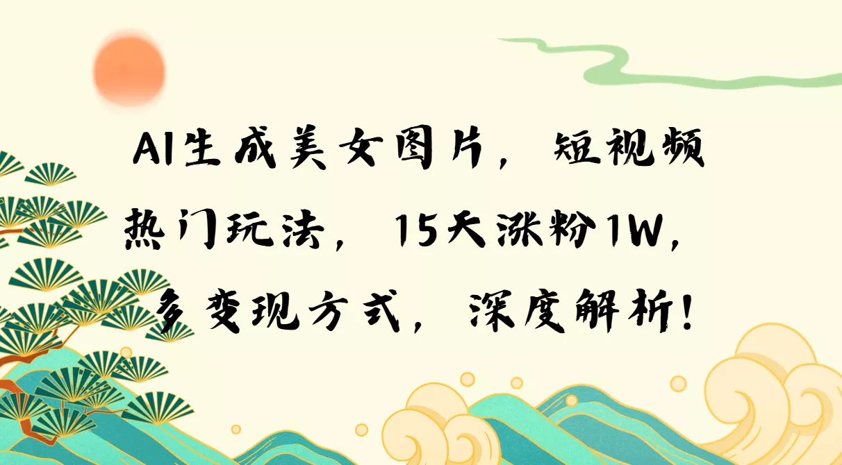 AI生成美女图片，短视频热门玩法，15天涨粉1W，多变现方式，深度解析!-创享联盟-猴哥资源发布站