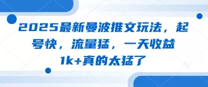 2025最新曼波推文玩法,起号快,流量猛,一天收益1k+真的太猛了-创享联盟-猴哥资源发布站