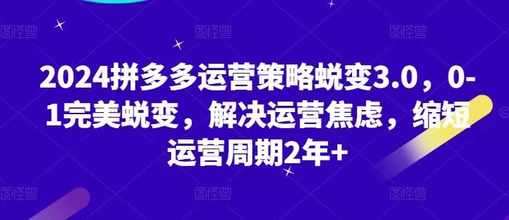 2024拼多多运营策略蜕变3.0，0-1完美蜕变，解决运营焦虑，缩短运营周期2年+-创享联盟-猴哥资源发布站