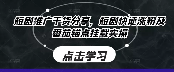 短剧推广干货分享，短剧快速涨粉及番茄锚点挂载实操-创享联盟-猴哥资源发布站
